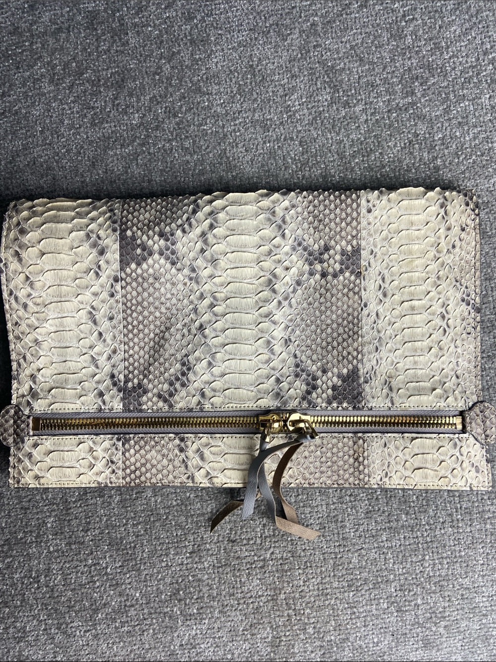 Snake-Embossed Foldover Clutch in Neutral Tones